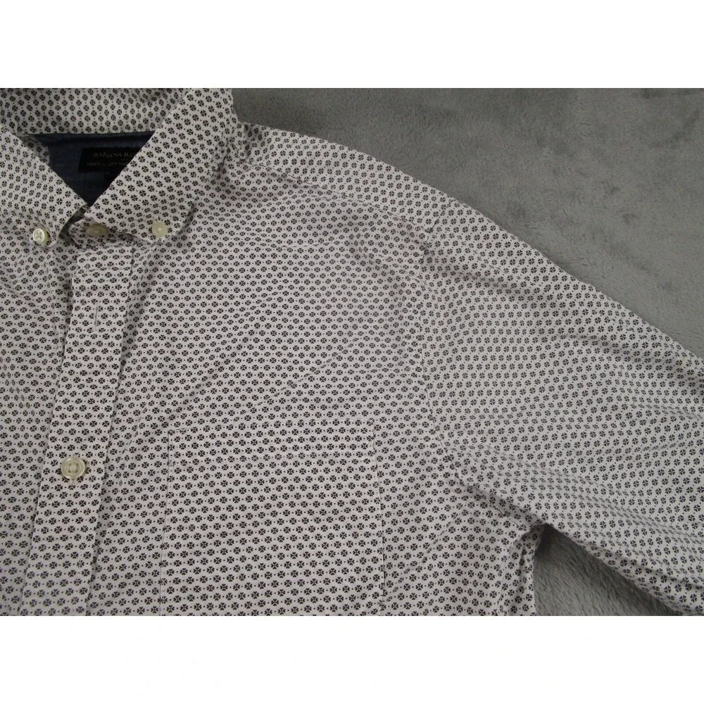 Banana Republic Shirt Mens Small White‎ Geometric Standard Fit Stretch Preppy